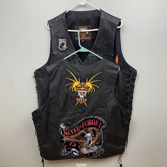Other - Lot Of 2 Biker Vests Genuine Leather 48 & 2XL Milwaukee Leather Big Patches Pins